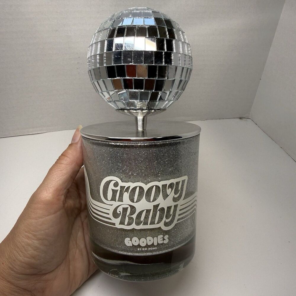 GOODIES By DW Home Groovy Baby Silver Glitter Disco Ball Candle New Rare
